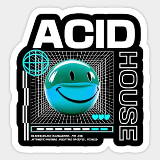 ACID HOUSE  - 3D Smiley (Blue/White) Sticker